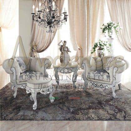 handmade carved and manufactured luxury coffee table majestic venetian baroque style refined top giada white marble exclusive furniture top quality artisanal interiors silver leaf details finish production classy venetian coffe table top solid wood exclusive furniture made in italy production