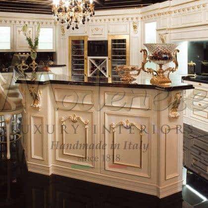 exclusive Contrasto kitchen version with italian finishes luxury fixed furniture handcrafted luxury kitchen counter elegant venetian baroque style inlaid of marble details classic wooden cabinet kitchen royal luxury design exclusive villas furnishings high-end classical design exclusive furniture handmade marble inlaid top artisanal interiors production majestic kitchen area refined bespoke kitchen solid wood exclusive artisanal manufacturing