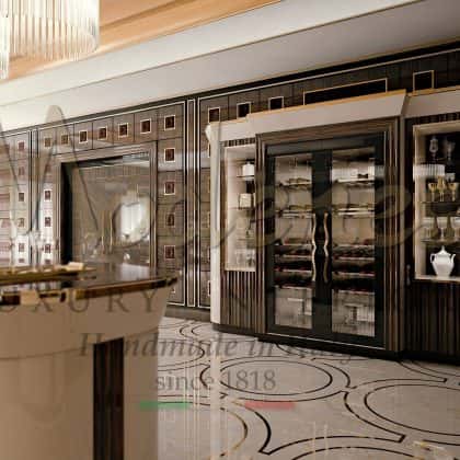 luxury refined Arrogance - Makassar version kitchen made in Italy venetian style handcrafted luxury kitchen counter of top quality marble elegant venetian baroque wall and ceiling in solid wood details top elegant made in Italy classic wooden kitchen cabinet and wine fridge royal luxury design exclusive villas furnishings high-end classical design exclusive majestic kitchen area refined bespoke kitchen solid wood exclusive artisanal manufacturin