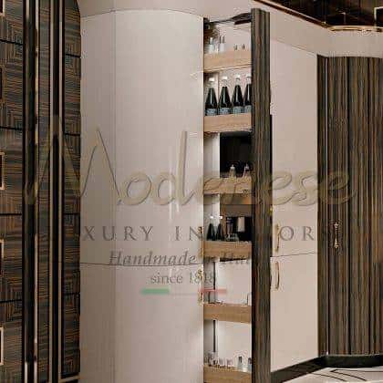 top elegant Arrogance - Makassar version kitchen made in Italy classic wooden kitchen cabinet and wine fridge royal luxury design exclusive villas furnishings high-end classical design exclusive majestic kitchen area refined bespoke kitchen solid wood exclusive artisanal manufacturin