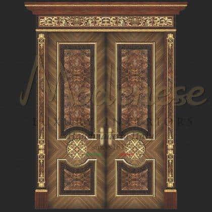 opulent royal home door top fixed furniture collection inlays carved made top finish best Italian quality exclusive craftsmanship custom-made home décor majestic royal golden leaf details furnishing projects, premium classic style handcrafted golden handl venetian ornamental luxury furnishings made in italy manufacturing