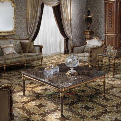 high-end quality made in Italy wooden refined cofee table bespoke finish carved top marble details elegant brass finish exclusive villa décor style interiors home furnishing elegant décor furniture ideas