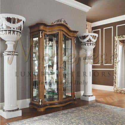 bespoke luxury refined inlaid vitrines customizable fabrics finishes top silver leaf details finish quality classic furniture manufacturing solid wood materials luxury living lifestyle elegant crystal shelves décor home furnishing ideas beautiful rich vitrines