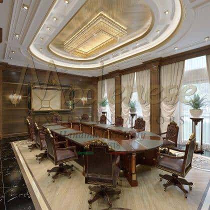 opulent handmade meeting room projects furnishings luxury italian swivel armchairs comfort executive residential private public luxurious chippendale rich conference table italian french furniture reproduction top quality made in Italy exclusive artisanal interiors bespoke wood artisanal manufacturing custom-made tasteful timeless offices for elegant presidential decoration