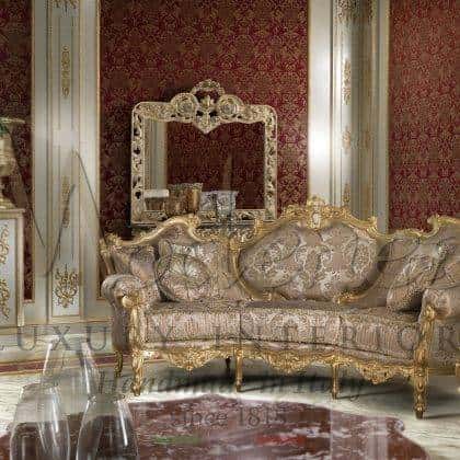 Baroque Traditional 3 Seater Italian Sofa Elegant Fabrics Golden Finish