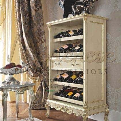 handmade carved and manufactured luxury ivory pearl wine cabinet majestic venetian baroque style refined top craved exclusive furniture top quality artisanal interiors leaf details finish production classy venetian solid wood exclusive furniture made in italy production