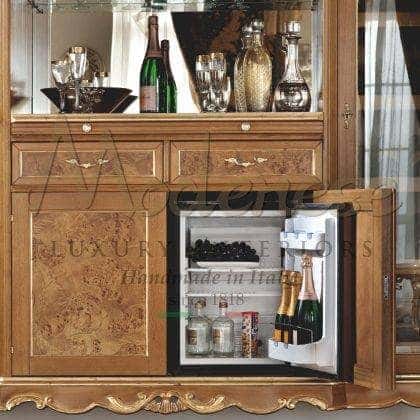 artisanal custom made production handmade solid wood fridge counter bar handcrfted bespoke golden decoration solid wood customizition counter bar top wooden counter italian luxury quality furniture production royal villa furniture collection high-end quality materials