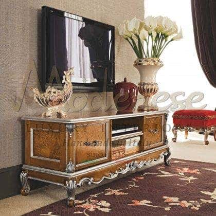 made in Italy handmade inlays tv unit victorian classic special unique design briarwood classy refined silver details elegant handmade ornamental tv units ideas high-end baroque venetian style exclusive furniture top quality artisanal interiors production for royal palaces home decorations custom-made villas décor bespoke solid wood exclusive italian furniture manufacturing