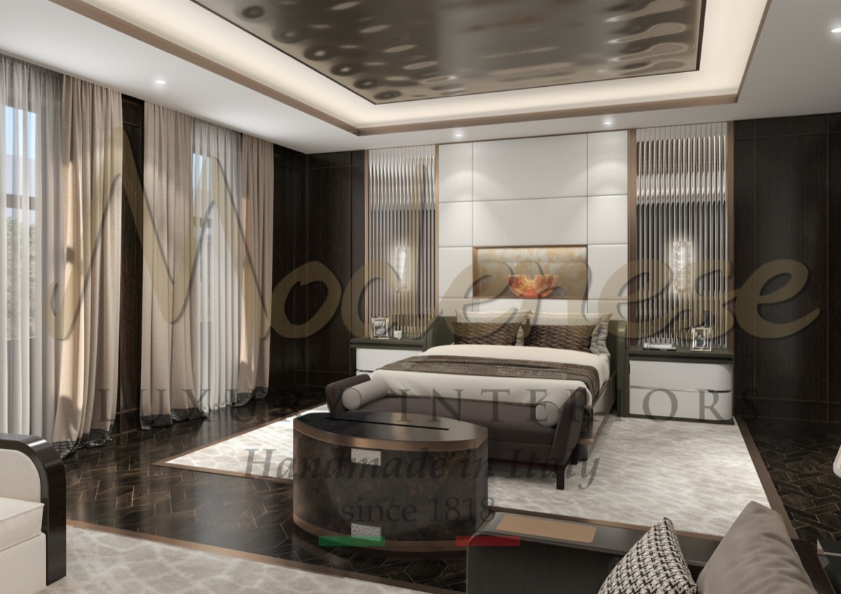 Premium quality, high-end materials, furniture made in Italy, bespoke interiors for the most beautiful and elegant private projects. Modern bedroom design for stylish mansion. Exclusive design and unique suggestions for royal residential palaces and villas.
