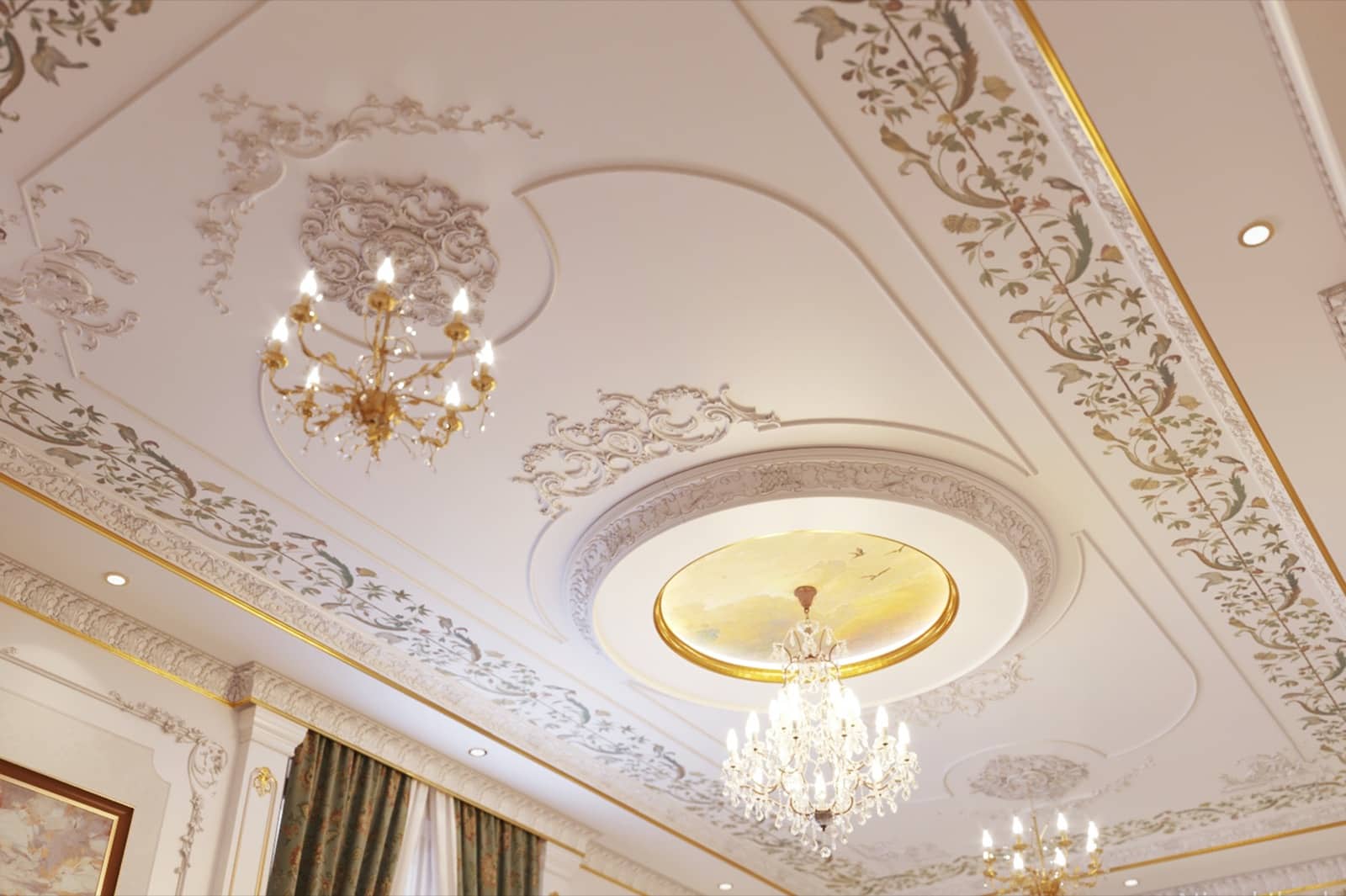 ruční dekorativní ručně malované stropní obytné paláce královské vily domácí dekorace klasický dekor italský francuzský styl řemeslníci nejlepší řešení zlatá aplikace benátské nápad