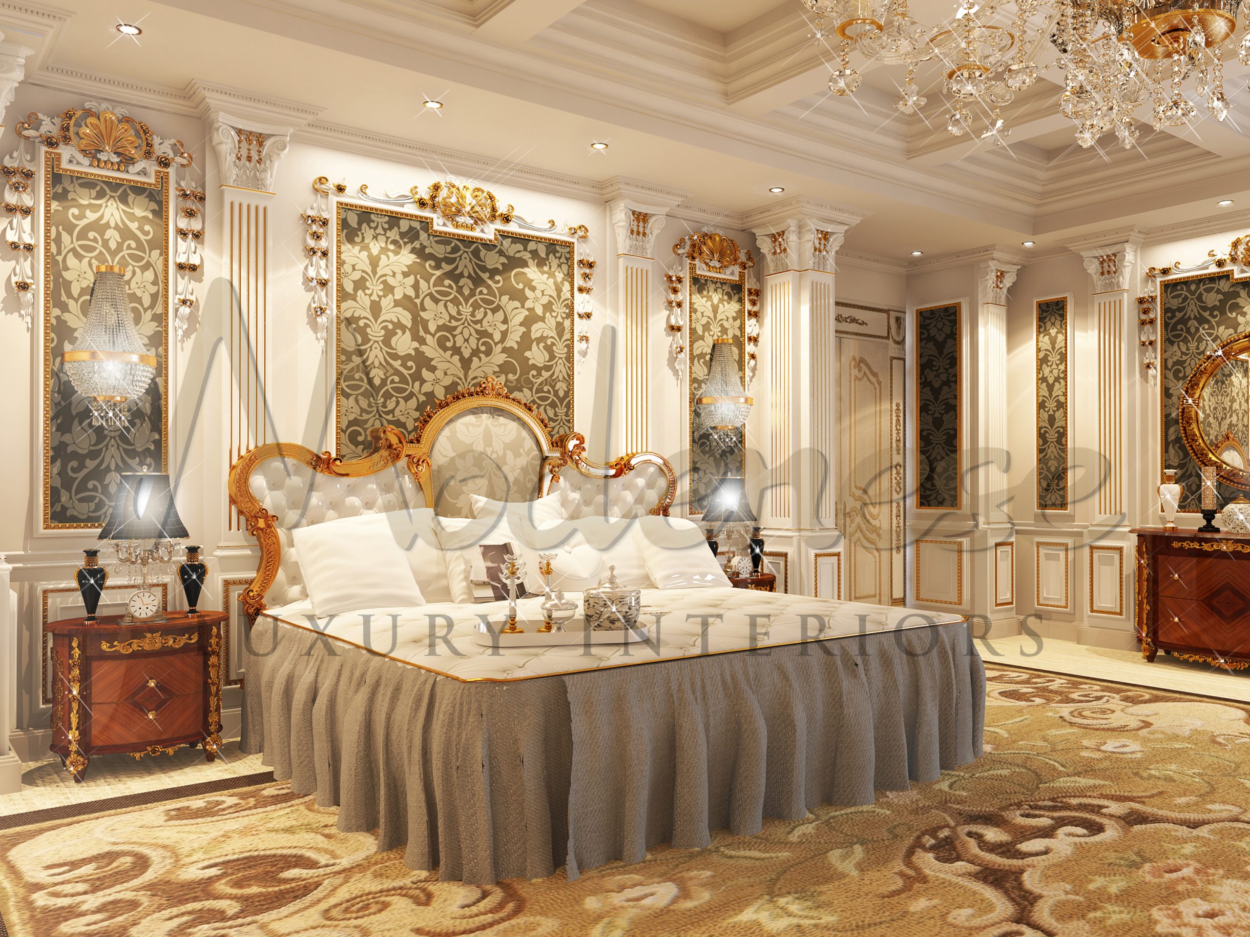 High-end elegant villa design project with Italian bedroom furnishing - unique bedroom furniture ideas made in Italy