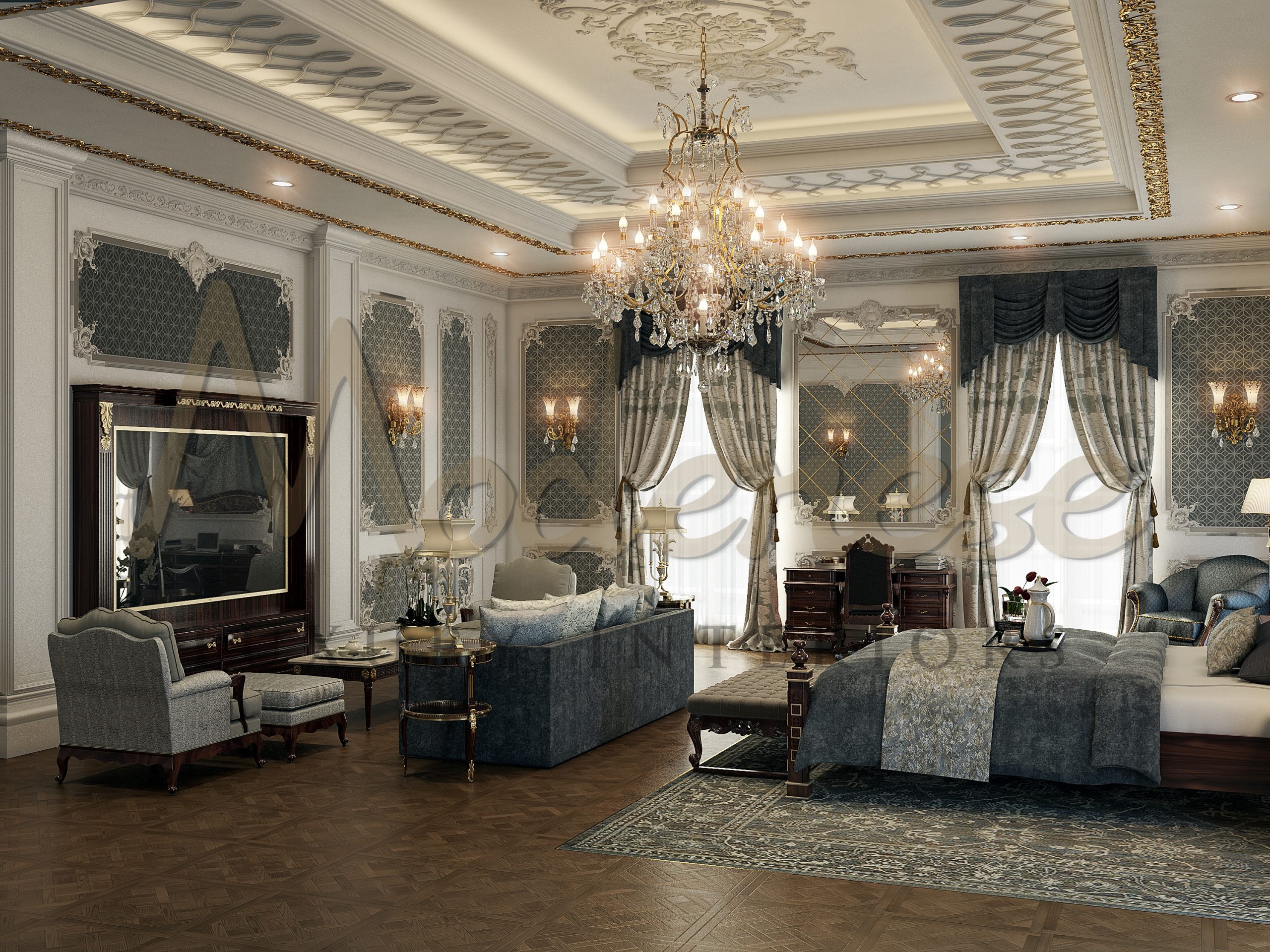 Exclusive home interior design idea for bedroom. Bespoke interiors for the most amazing villa design.