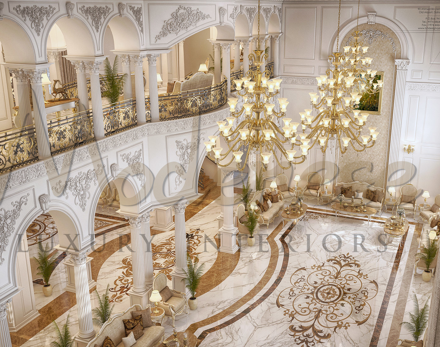 Luxurious classic interior design highlights the beauty of grandiose elements in an exquisite house in Mecca, Saudi Arabia.