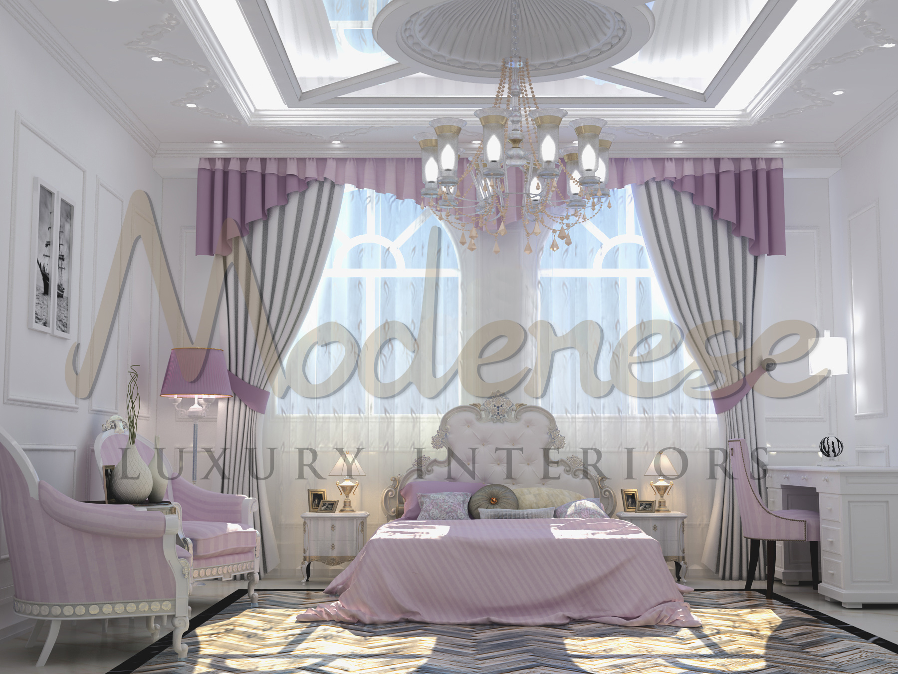 Chambres à coucher élégantes dans une palette de couleurs claires à Londres, Royaume-Uni