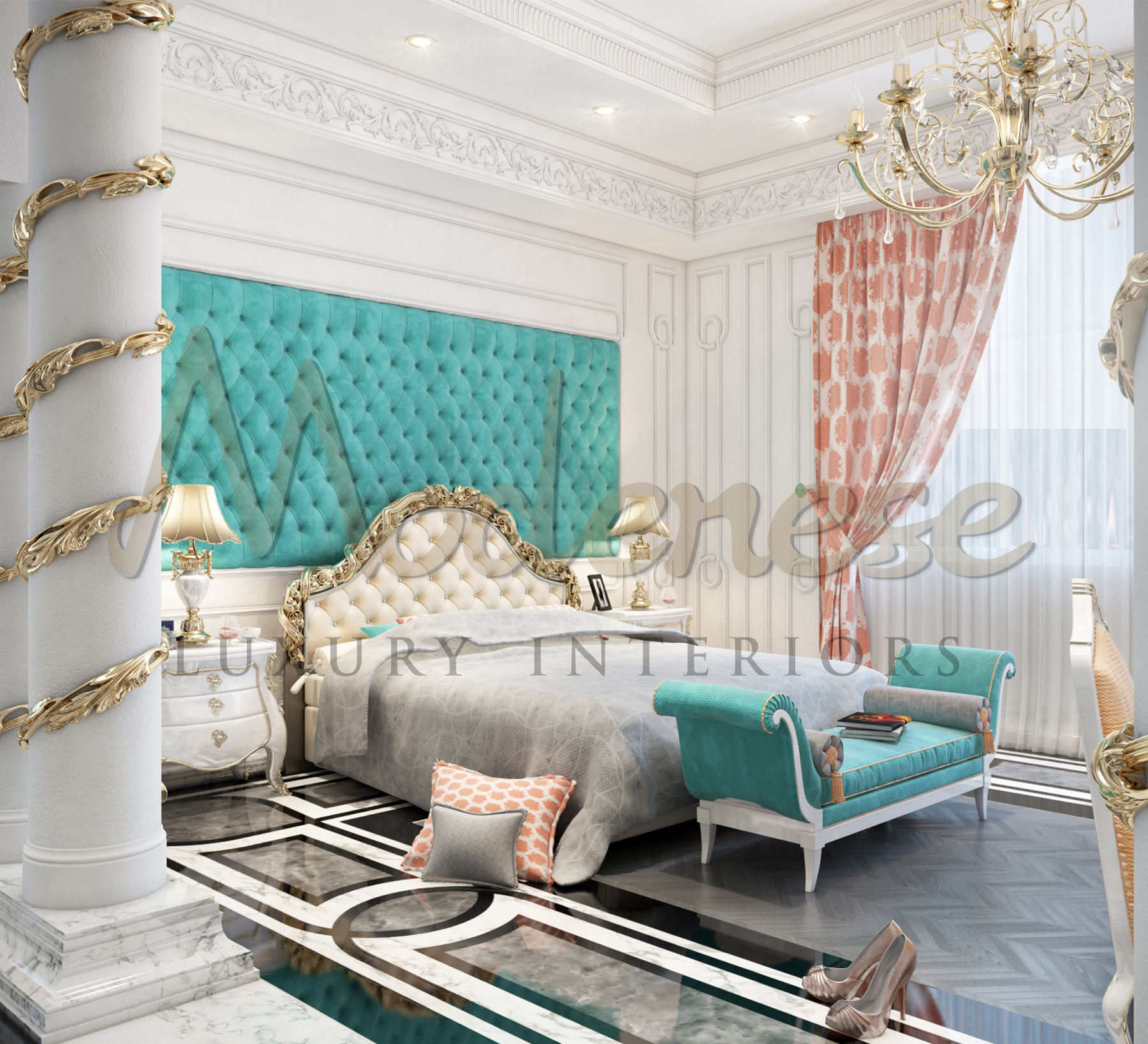 为沙特阿拉伯吉达的别墅打造美妙场景的豪华经典卧室