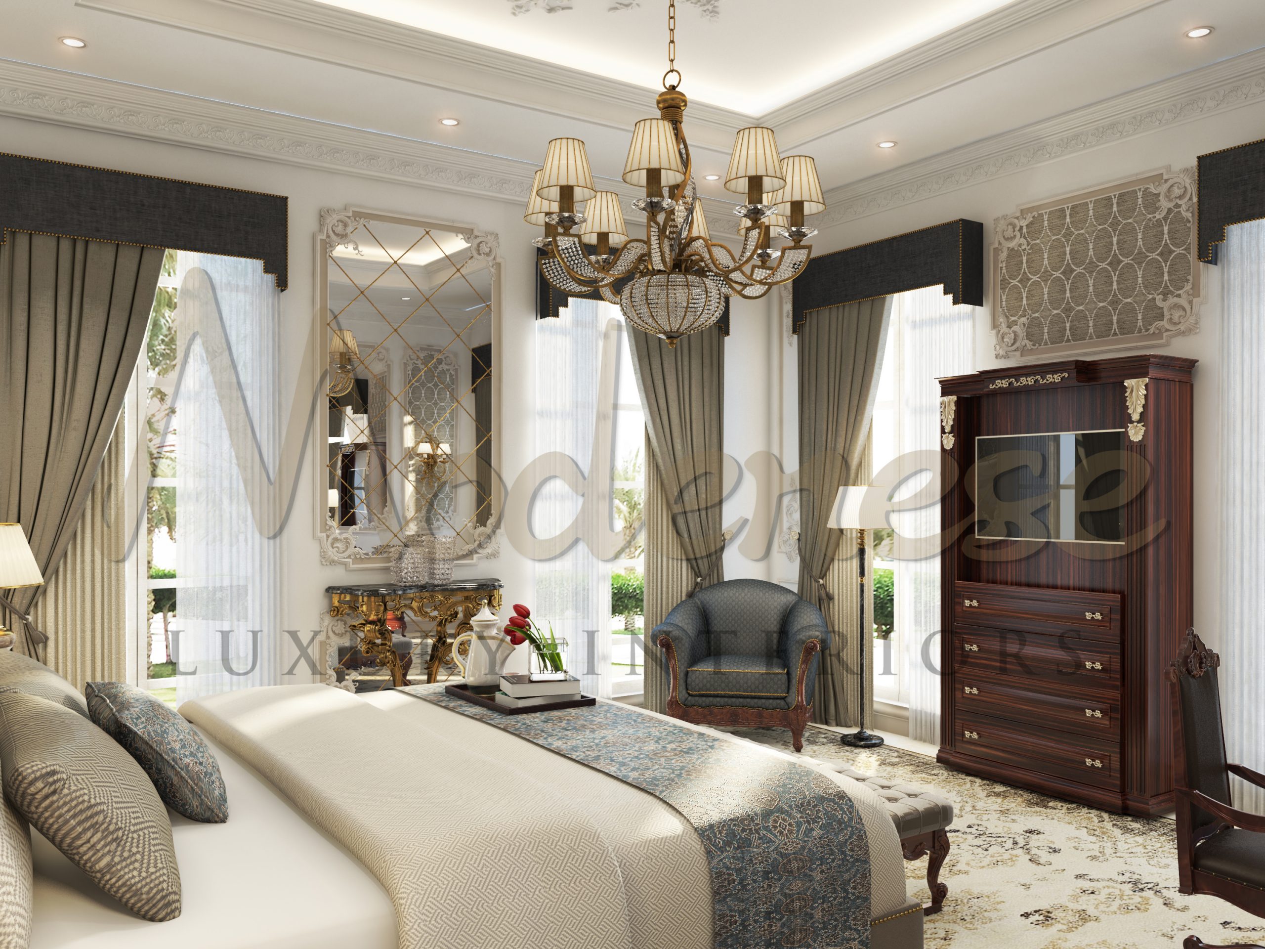Великолепный дизайн спальни для роскошного особняка в Марокко