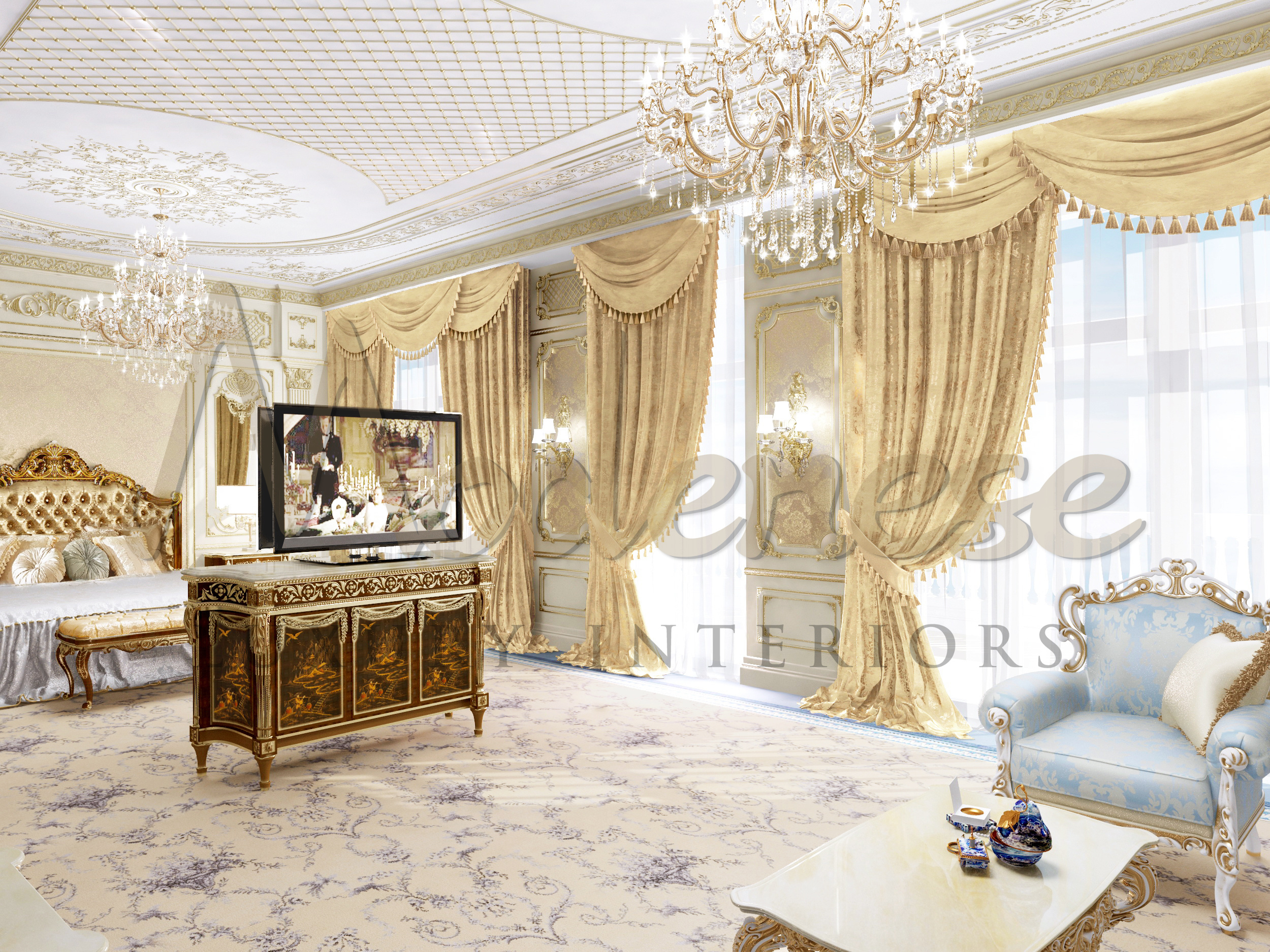 沙特阿拉伯利雅得别墅华丽的古典卧室