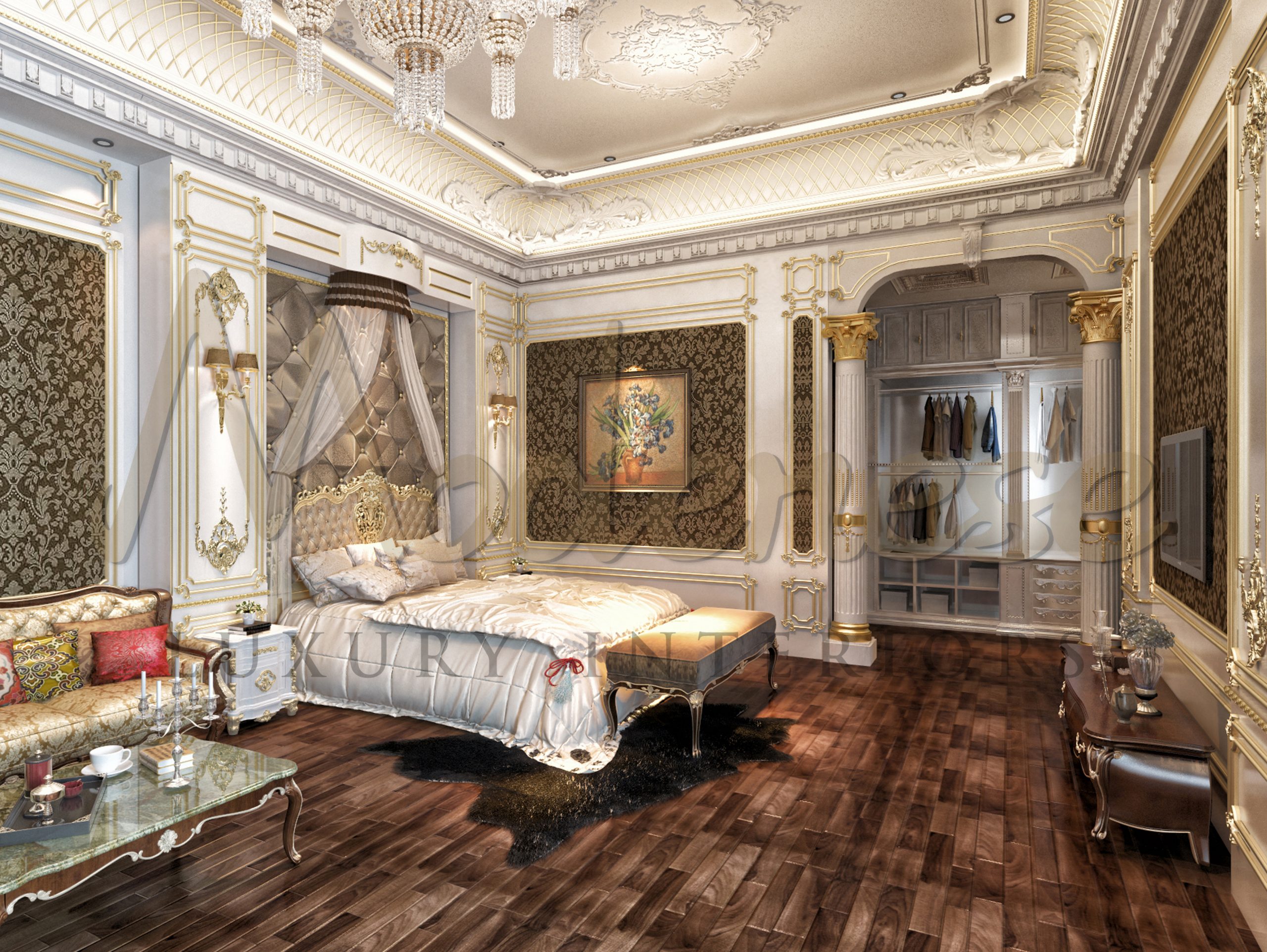 Дизайн королевской спальни в стиле барокко в Дохе, Катар