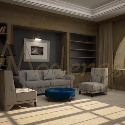 Refined style, exclusive design of living room. Bespoke luxury house designs for the most luxurious private projects.