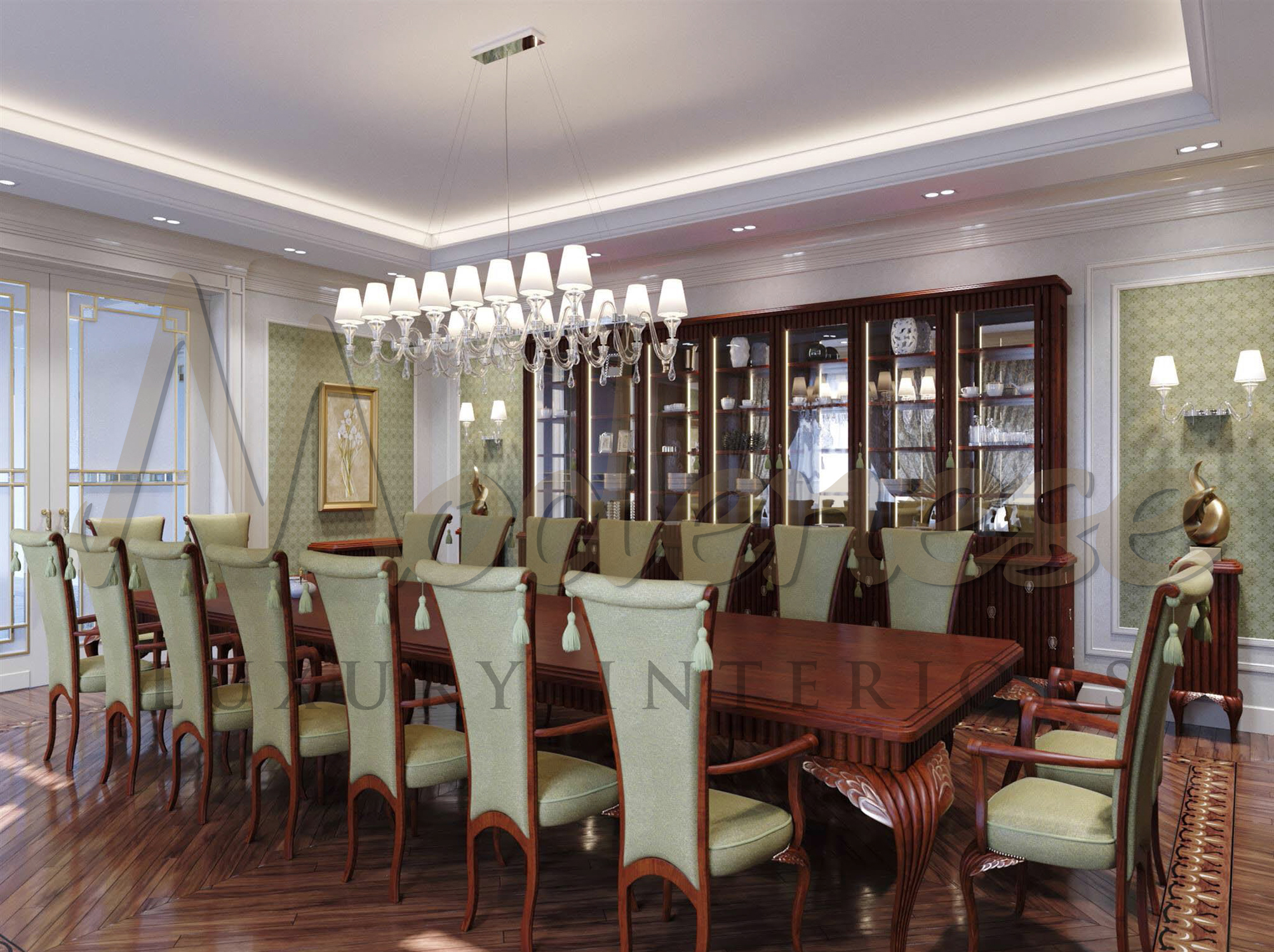 Amazing dining room decoration. Premium furniture manufacturing. Elegant dining room table and exclusive cabinets for dining room. Best interior design company in New York.
