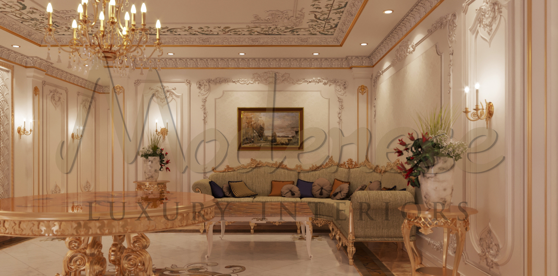 Классический дизайн зала для проекта дизайна интерьера в Дохе, Катар