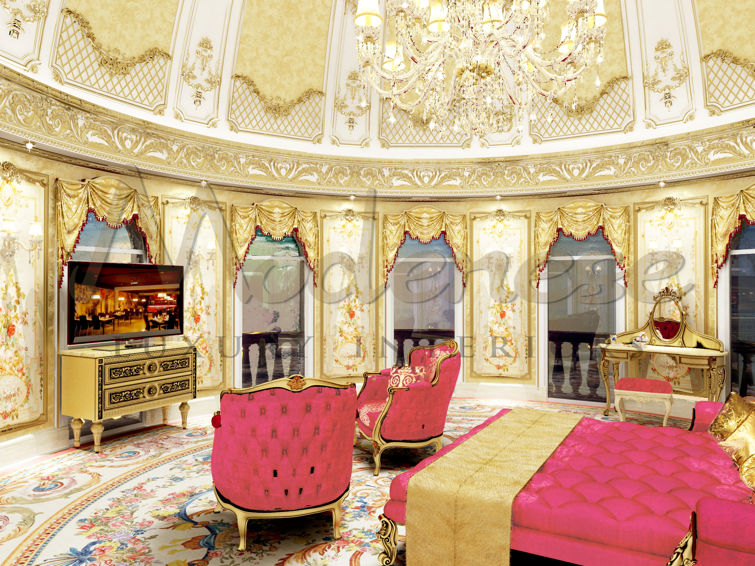 Exquisite Classical Furniture for exclusive bedroom design. High-end classical furniture design. Top interior design company in Miami. Superb bedroom design idea for spacious mansion.