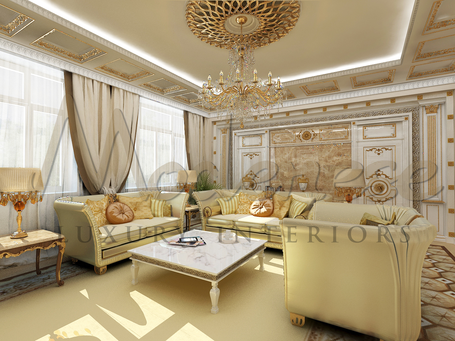 Tailor-made living room design for private residence. Luxury Style Villa Design Pakistan. Unique hand-made furniture made in Italy. Sophisticated refined living room furniture.