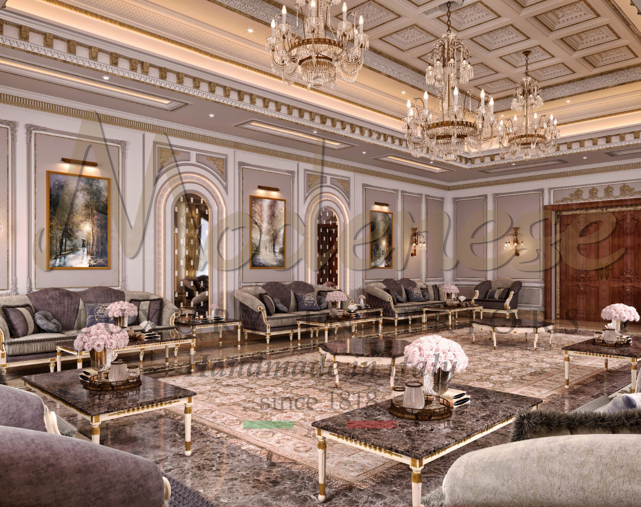 Gorgeous Italian design for luxurious majlis. Bespoke interior design project and furniture production made in Italy