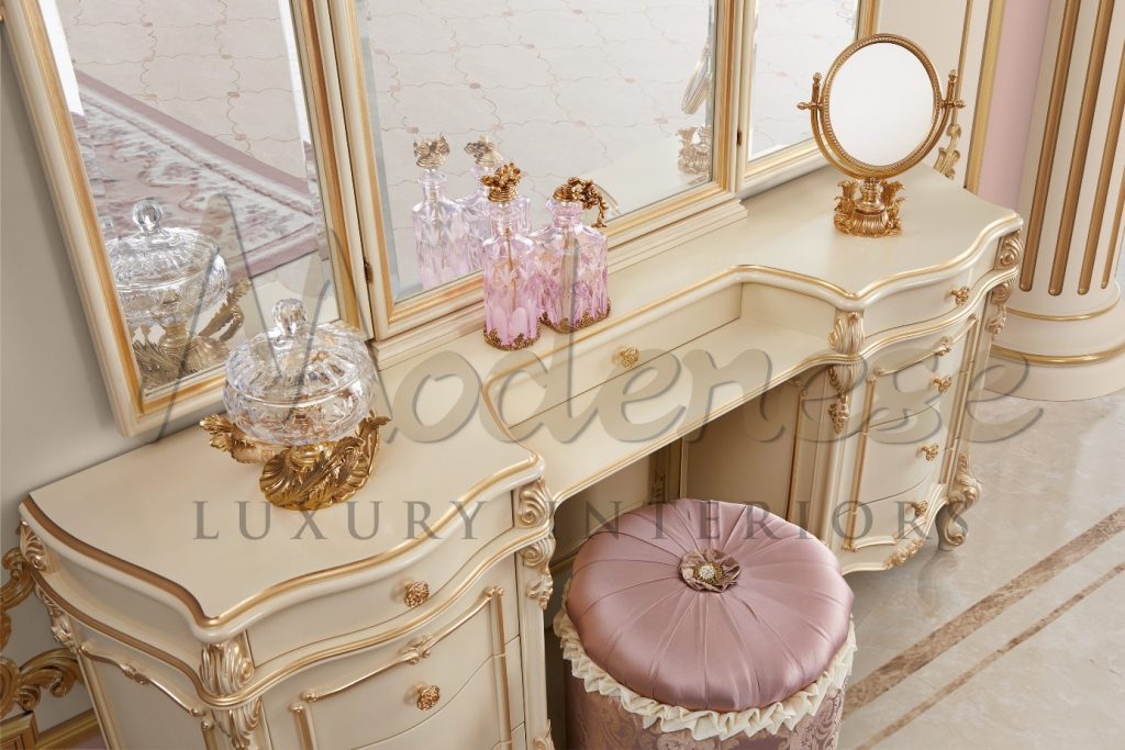 Luxury Custom vanity table with mirror and drawers, dressing table stool  design for bedroom interior ideas, luxury classic wood carved art deco dressing  tables 19800